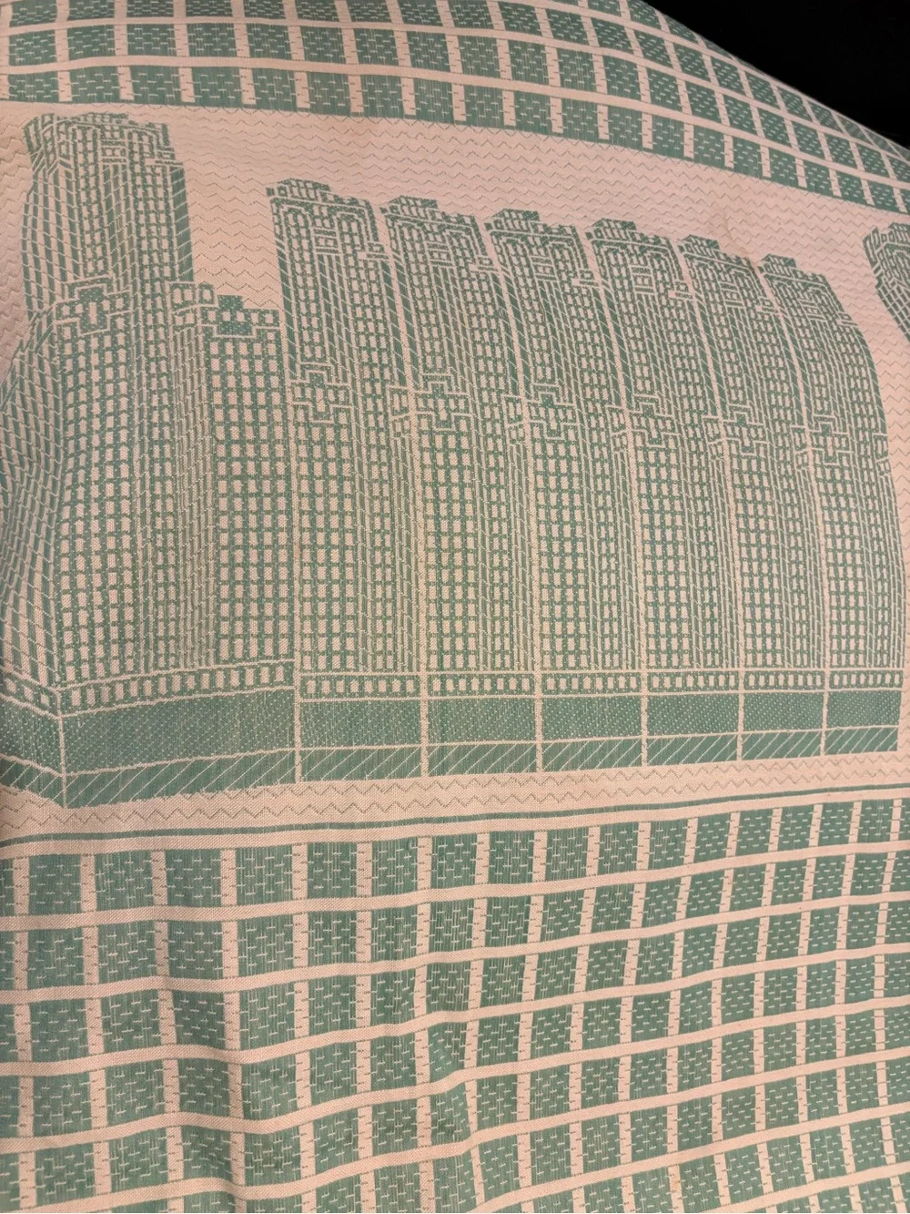 Vintage Chicago 1933 Authentic World’s Fair Jacquard Bedspread - Green & Cream